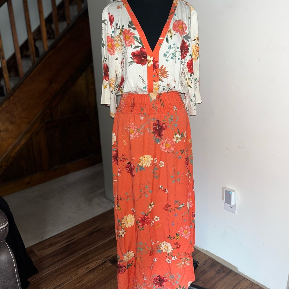 Farm by Anthropologie orange floral dress - M